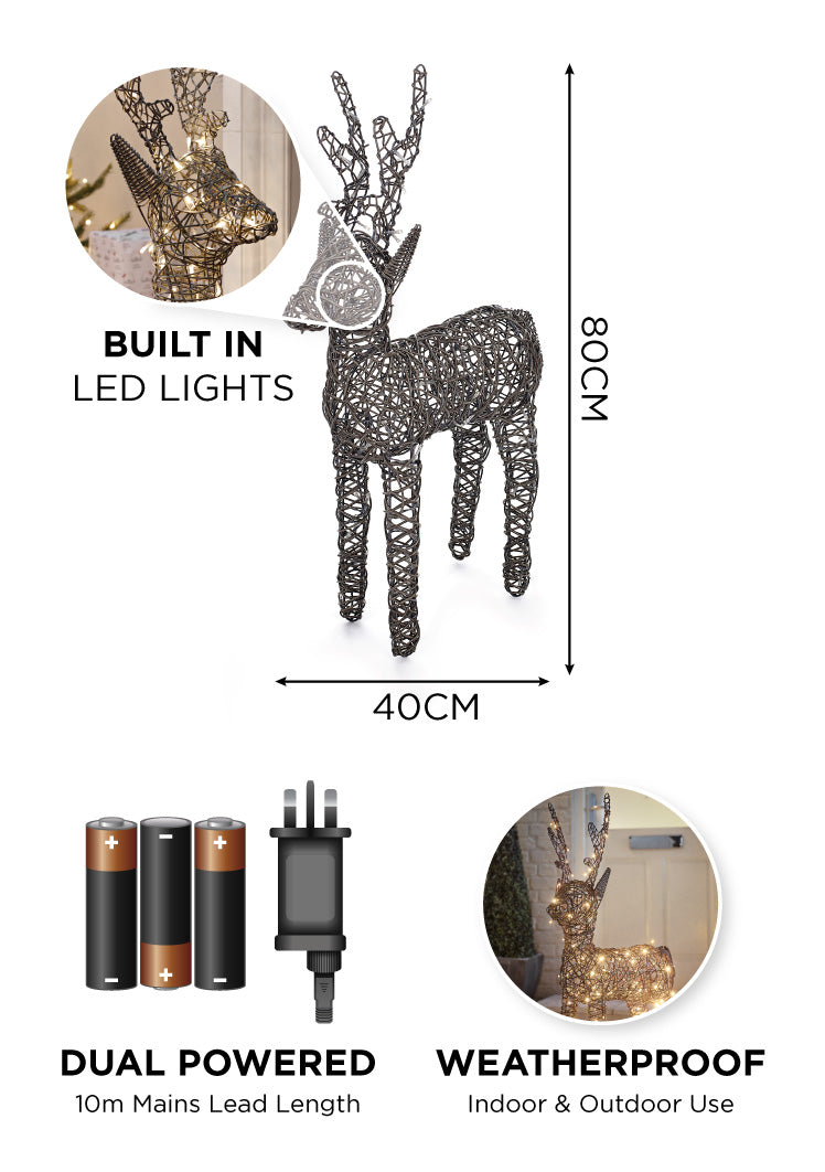 80cm Outdoor Rattan LED Reindeer
