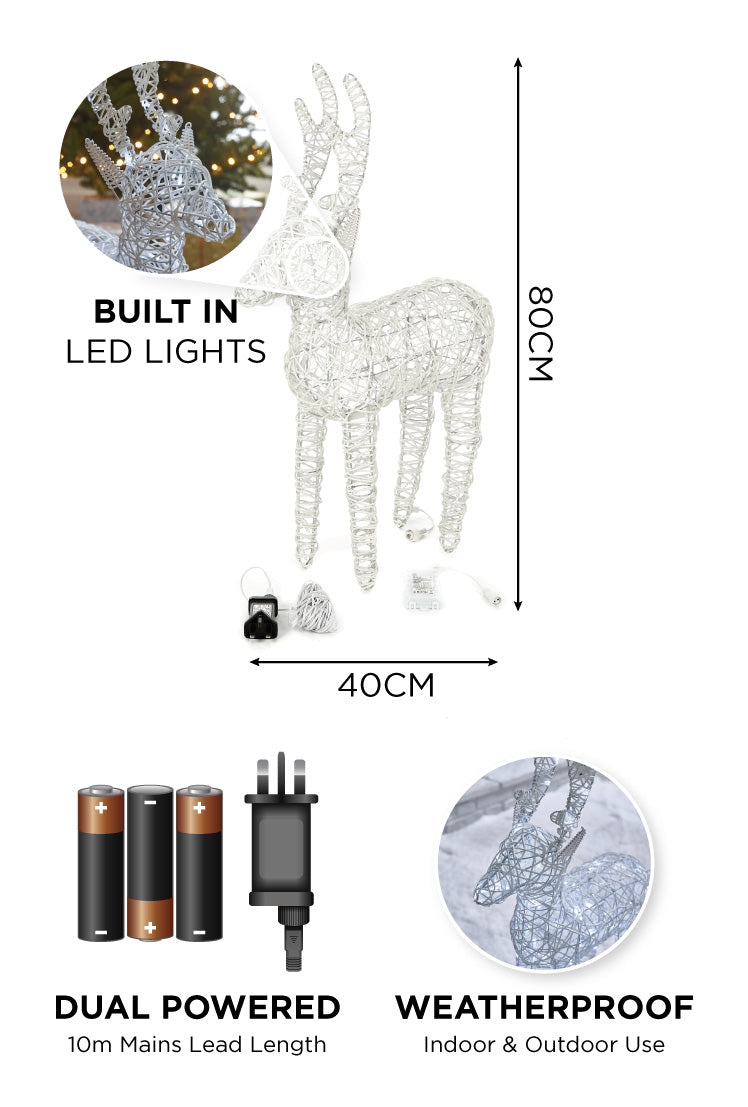 White 80cm Outdoor Rattan LED Reindeer