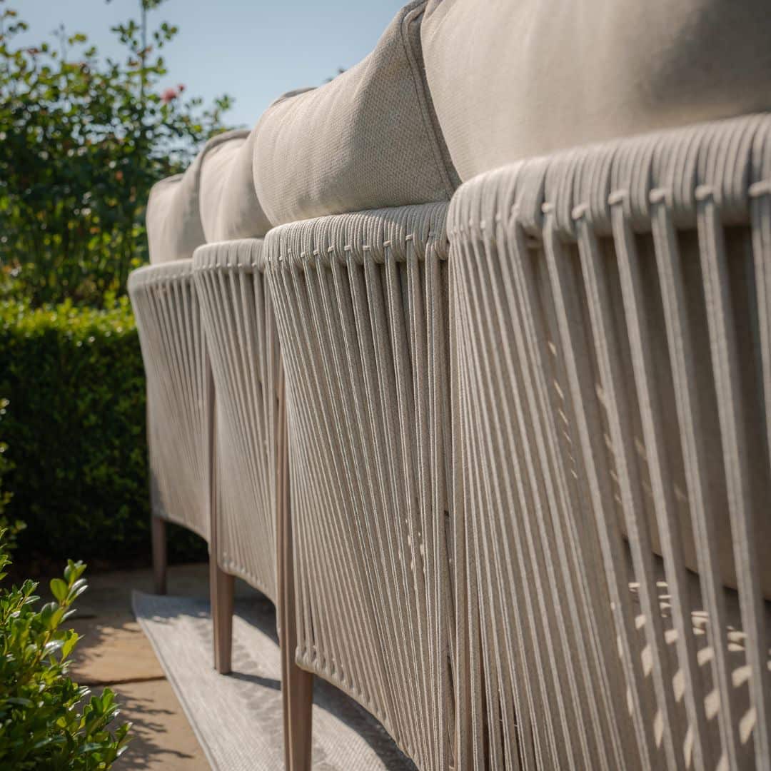 natural linen rope weave corner sofa set with single chair and wood effect aluminium frame