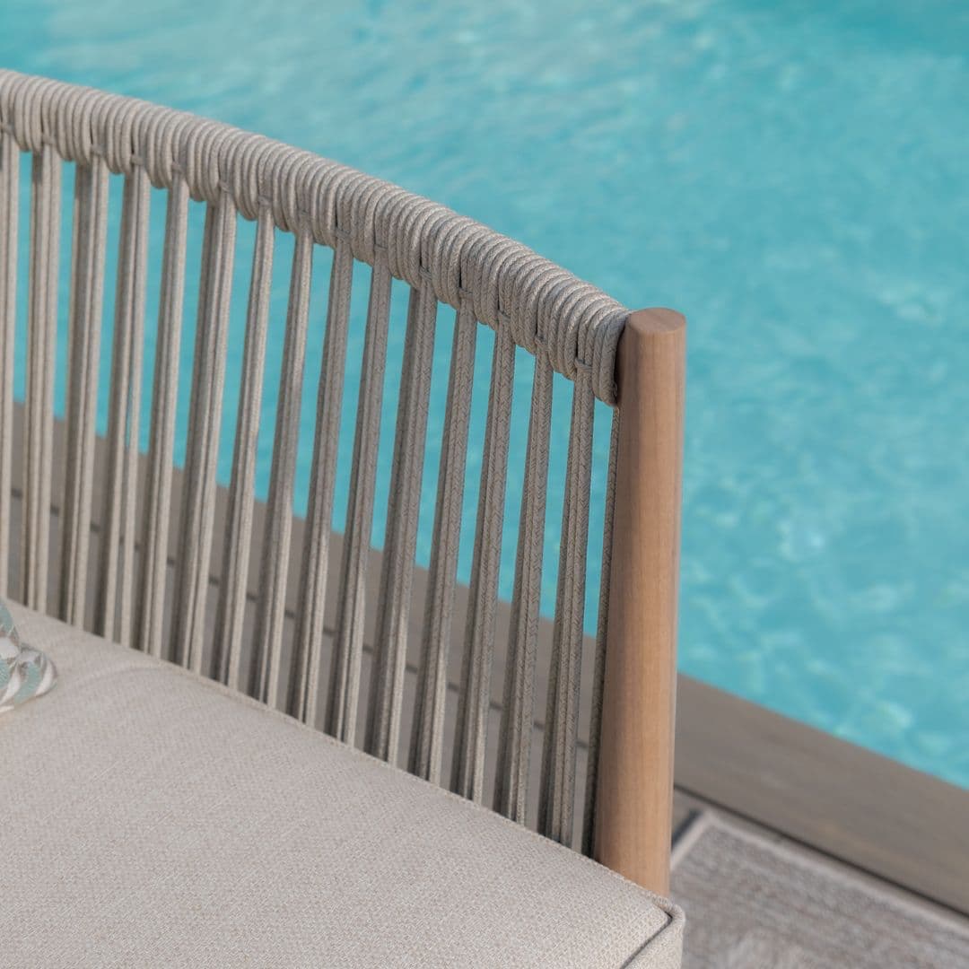 natural linen rope weave corner sofa set with single chair and wood effect aluminium frame