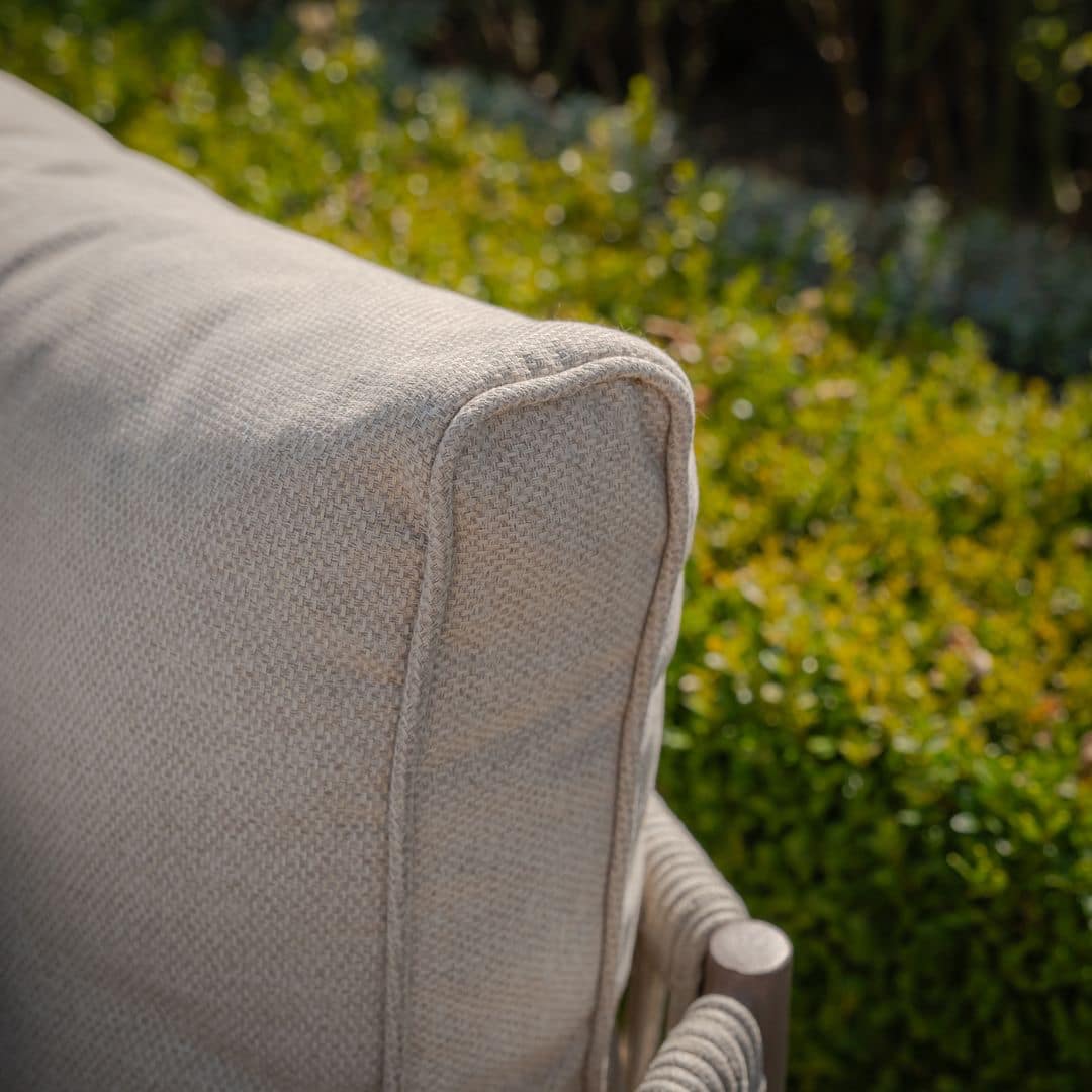 natural linen rope weave corner sofa set with single chair and wood effect aluminium frame