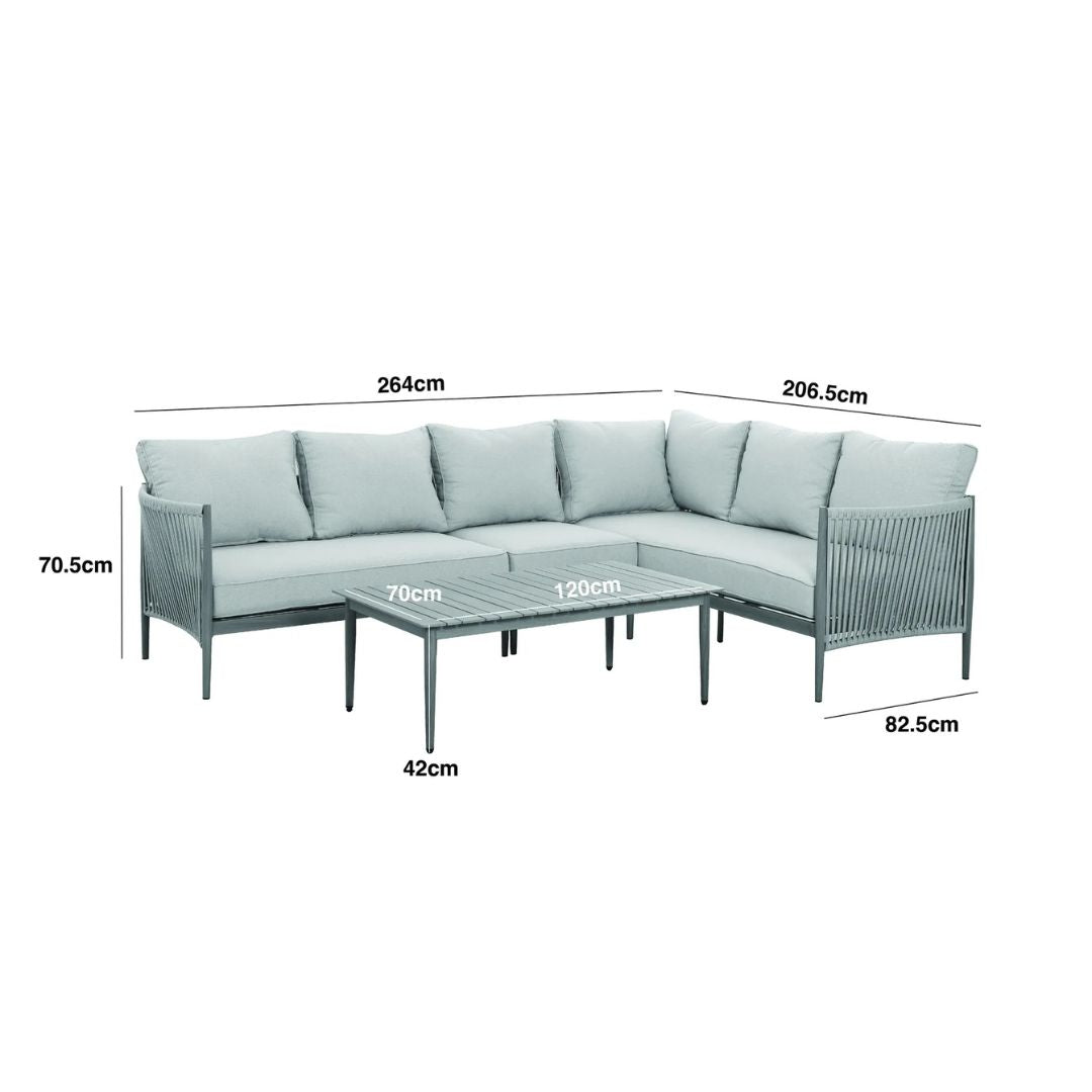 dimension footprint of rope weave corner sofa set