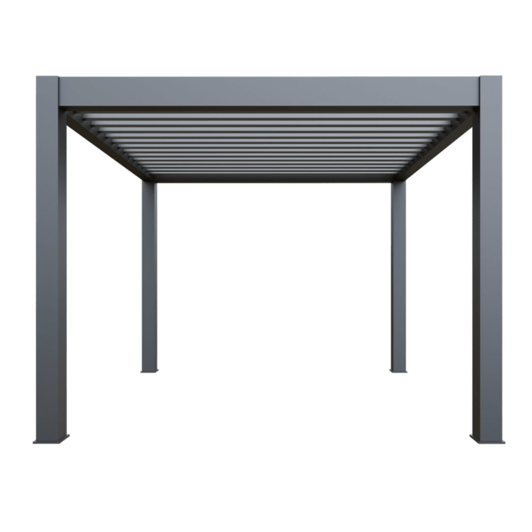 2.5m x 2.5m grey aluminium pergola with louvred roof