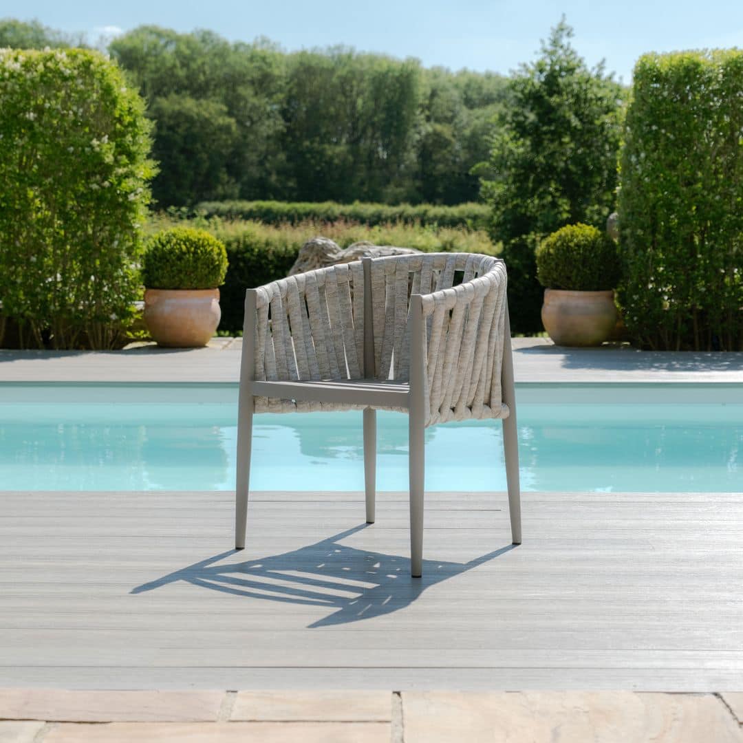 Light Grey Rope Weave Fabric and Grey Frame 4 Seat Round Dining Set with Lazy Susan #colour_cool linen and dawn grey