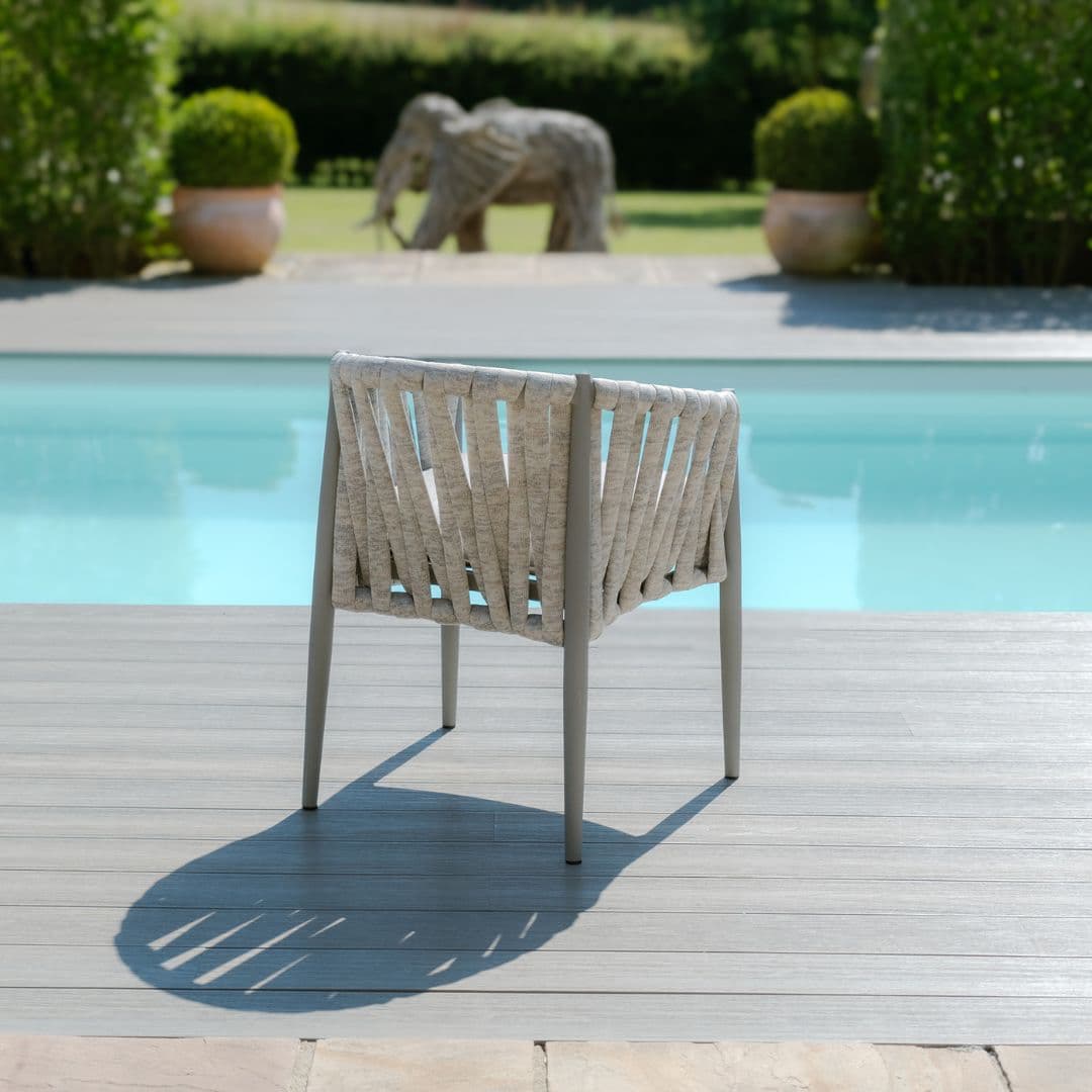Light Grey Rope Weave Fabric and Grey Frame 4 Seat Round Dining Set with Lazy Susan #colour_cool linen and dawn grey