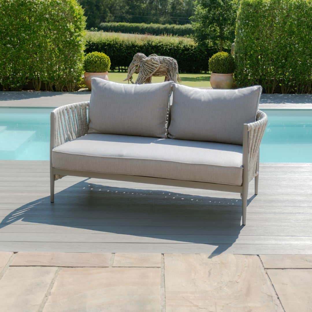 Light Grey Rope Weave Fabric and Grey Frame 2 Seat Sofa Set with 2 Armchairs and a Rectangular Coffee Table #colour_cool linen and dawn grey