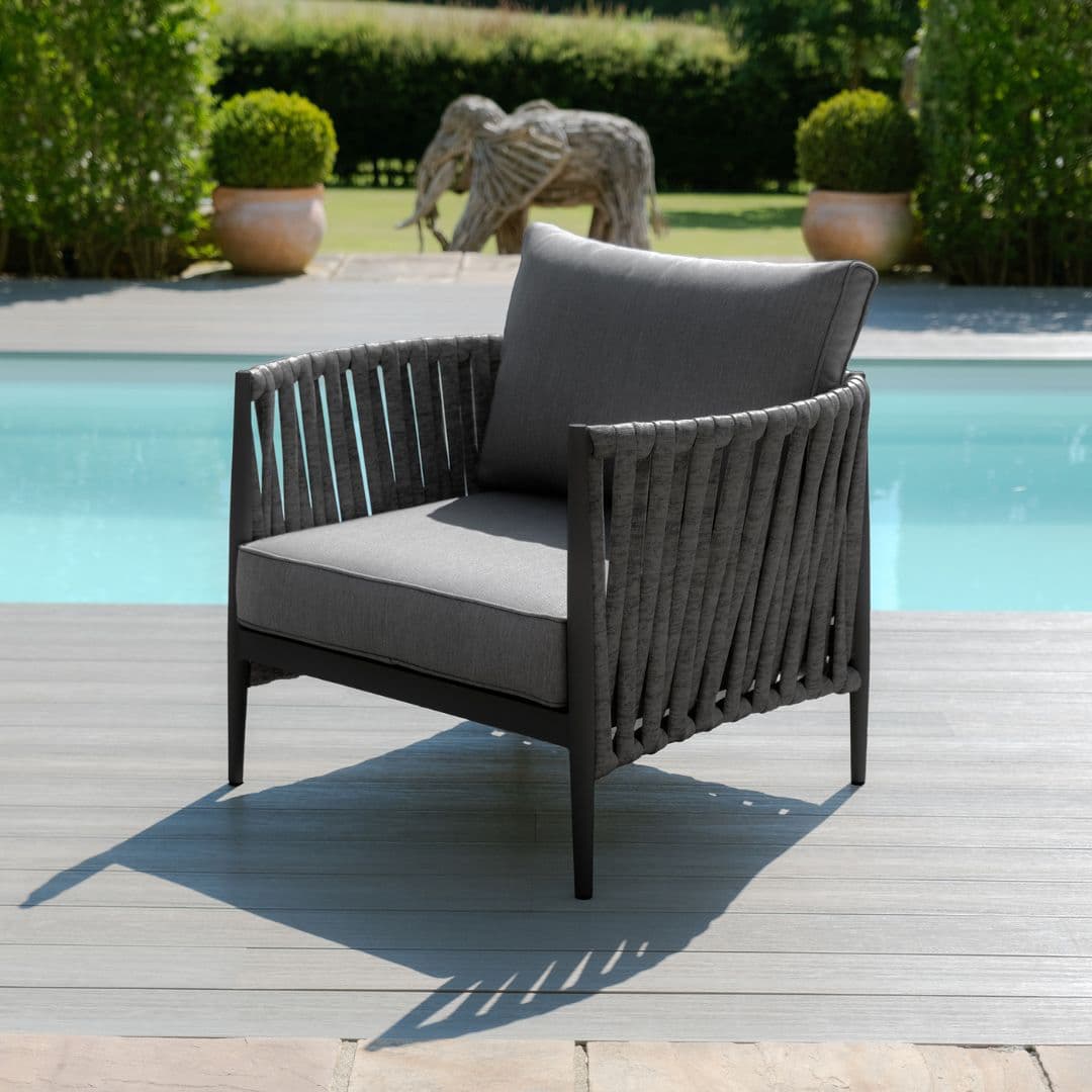 Mid Grey Rope Weave Fabric and Charcoal Frame 2 Seat Sofa Set with 2 Armchairs and a Rectangular Coffee Table #colour_mid grey and charcoal