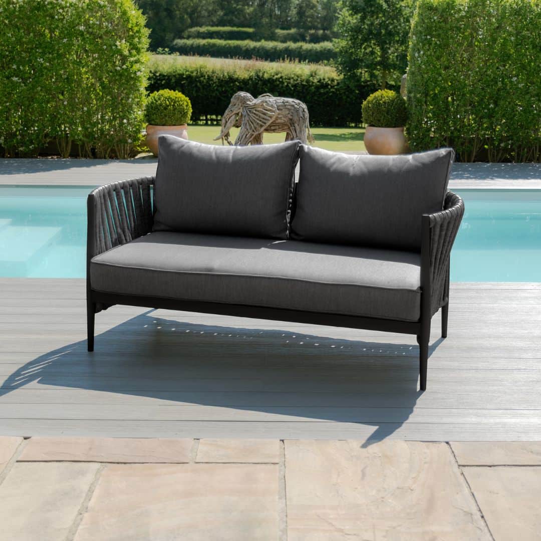 Mid Grey Rope Weave Fabric and Charcoal Frame 2 Seat Sofa Set with 2 Armchairs and a Rectangular Coffee Table #colour_mid grey and charcoal