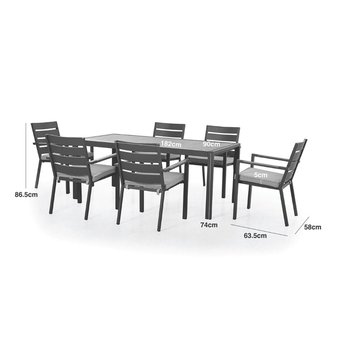 Line drawing of a 6 seat Aluminium dining set.