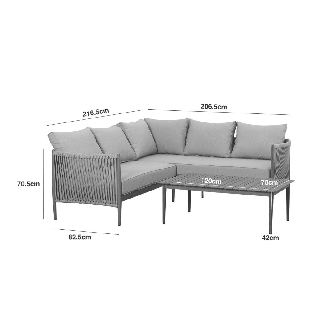dimension footprint of rope weave corner sofa set