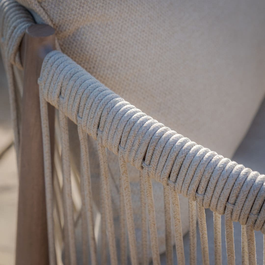 natural linen rope weave 6 seat dining set with wood effect aluminium frame