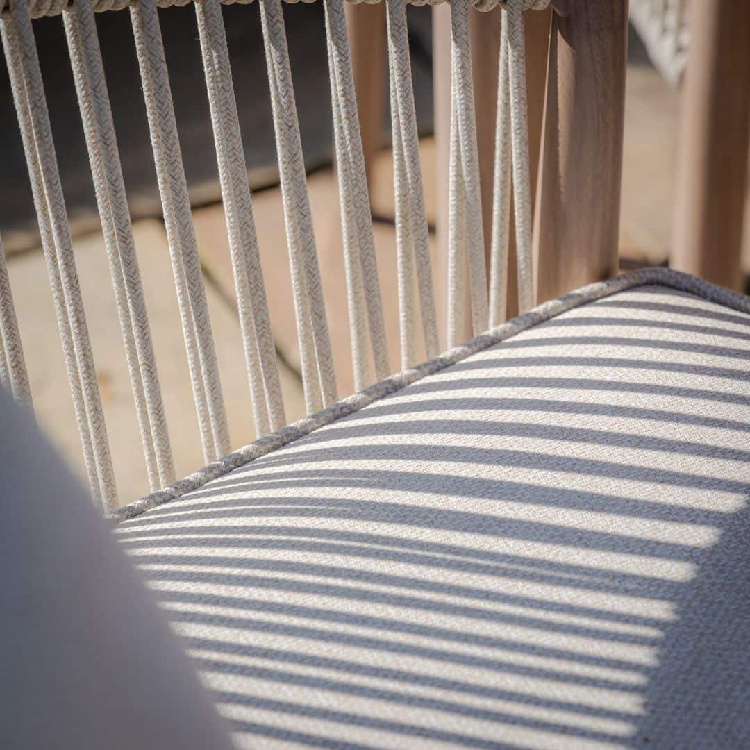 natural linen rope weave 6 seat dining set with wood effect aluminium frame