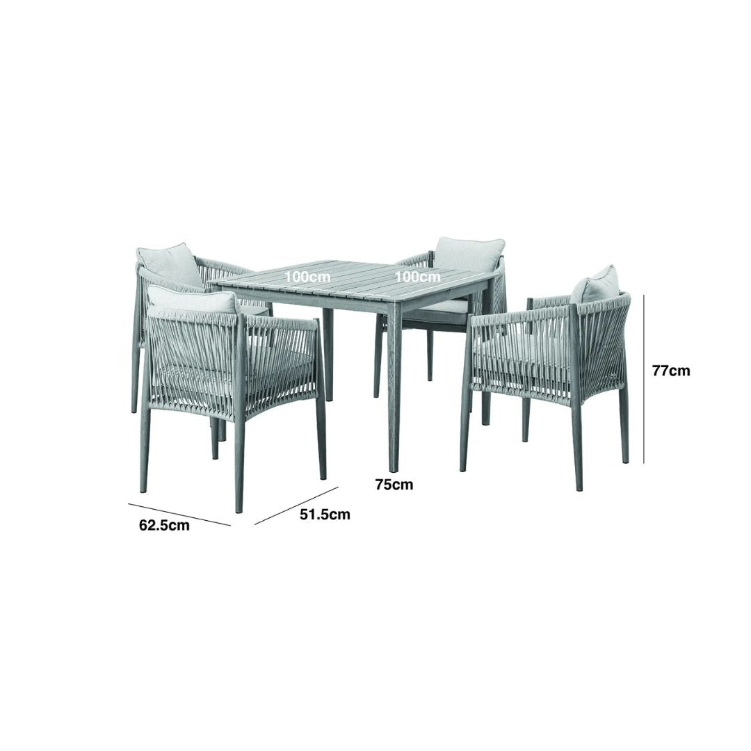 dimension footprint of a rope weave outdoor dining set
