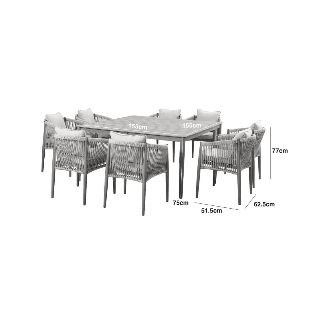dimension footprint of a rope weave outdoor dining set