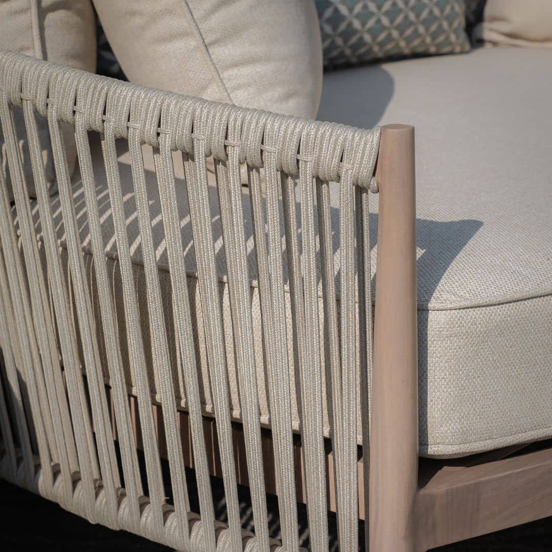 natural linen rope weave outdoor daybed with wood effect aluminium frame