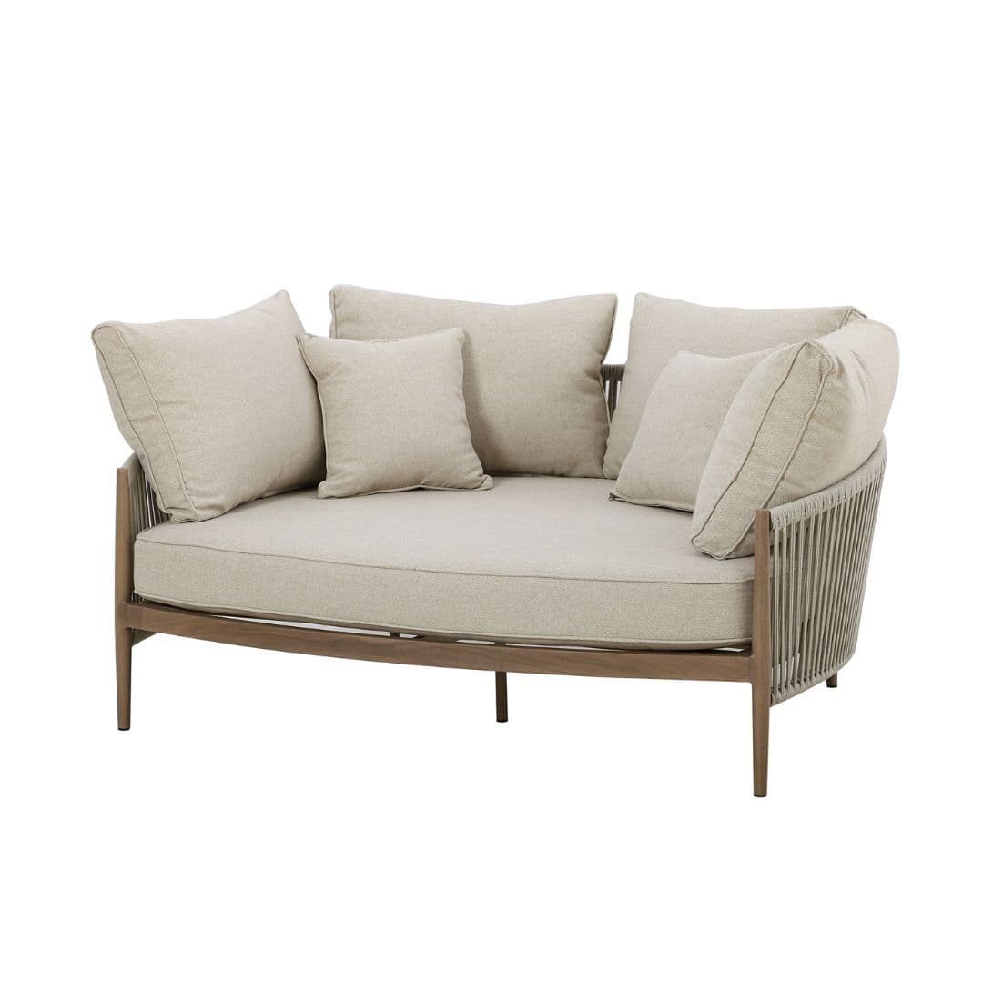 natural linen rope weave outdoor daybed with wood effect aluminium frame