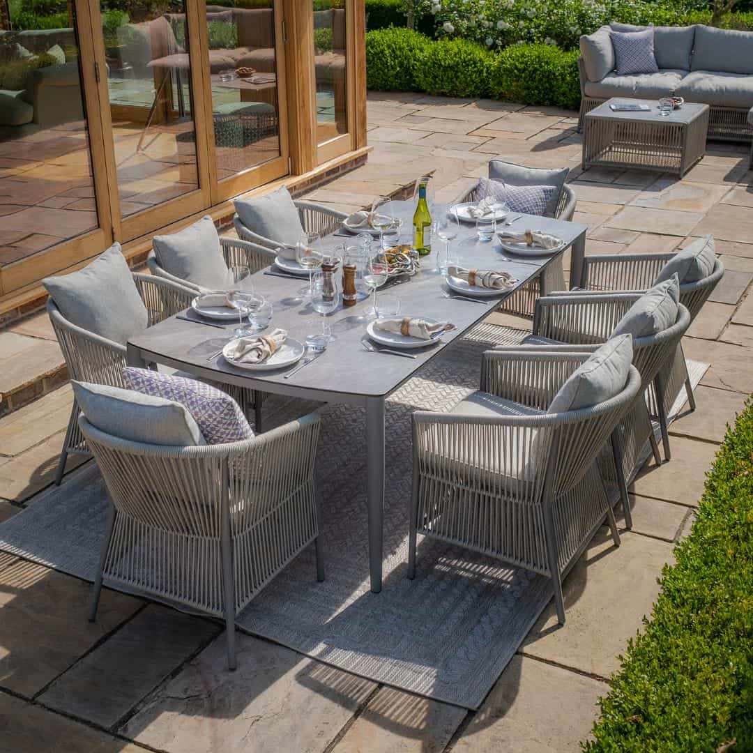 Light grey coloured rope weave 8 seat oval shape dining set