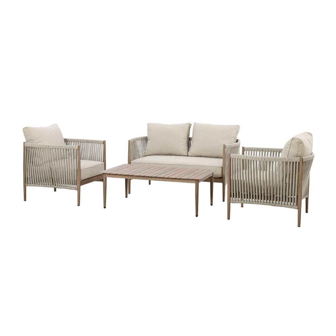 natural linen rope weave sofa set with wood effect aluminium frame