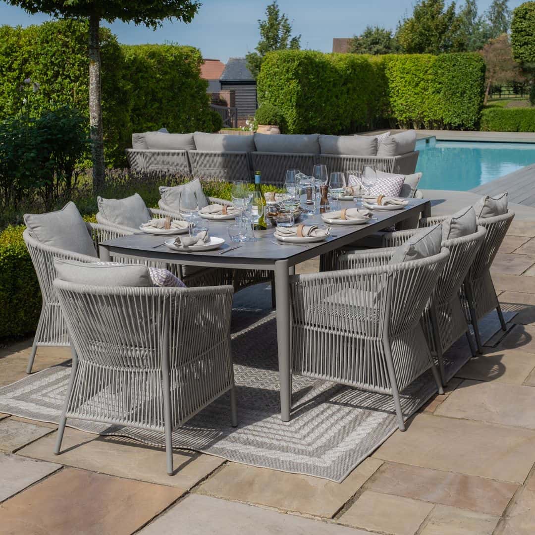 Light grey coloured rope weave 8 seat oval shape dining set