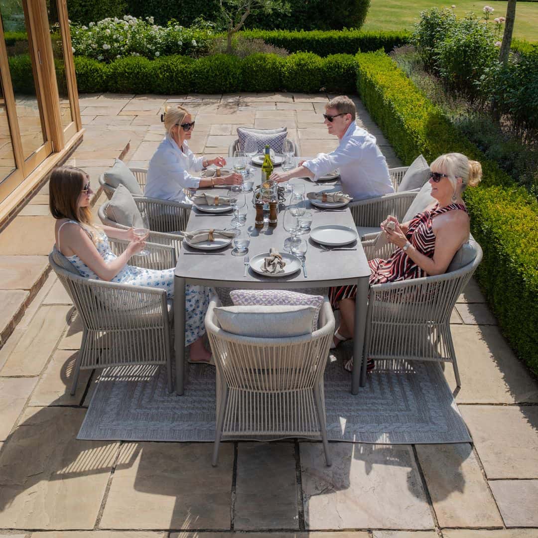 Light grey coloured rope weave 8 seat oval shape dining set