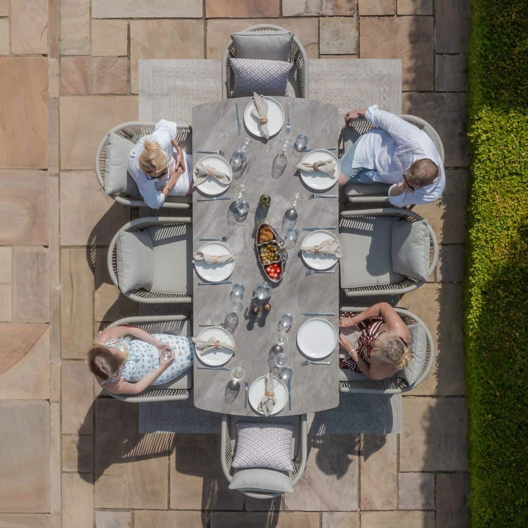 Light grey coloured rope weave 8 seat oval shape dining set