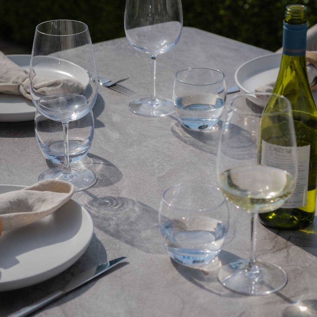 Light grey coloured rope weave 8 seat oval shape dining set