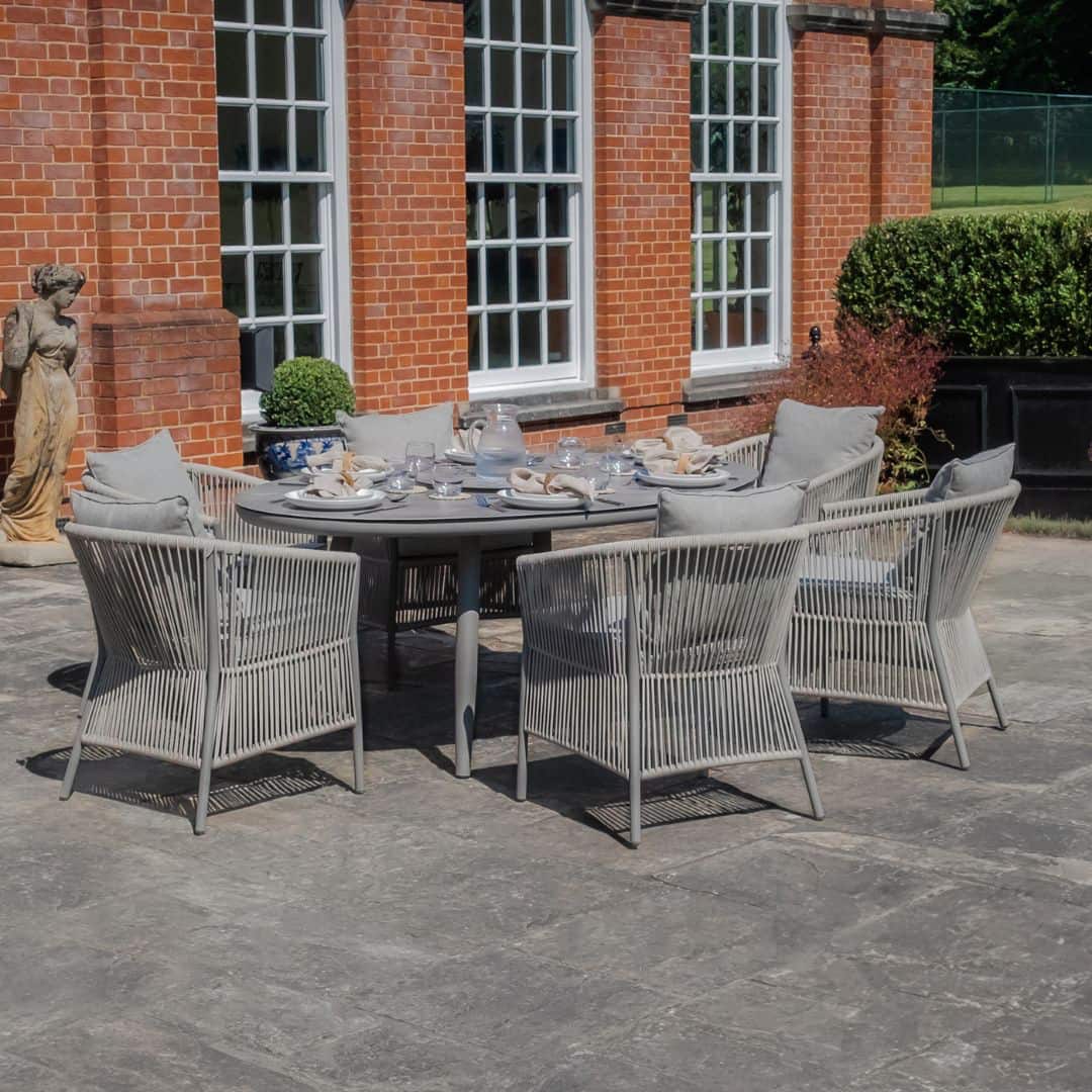 Light grey coloured rope weave 6 seat oval shape dining set