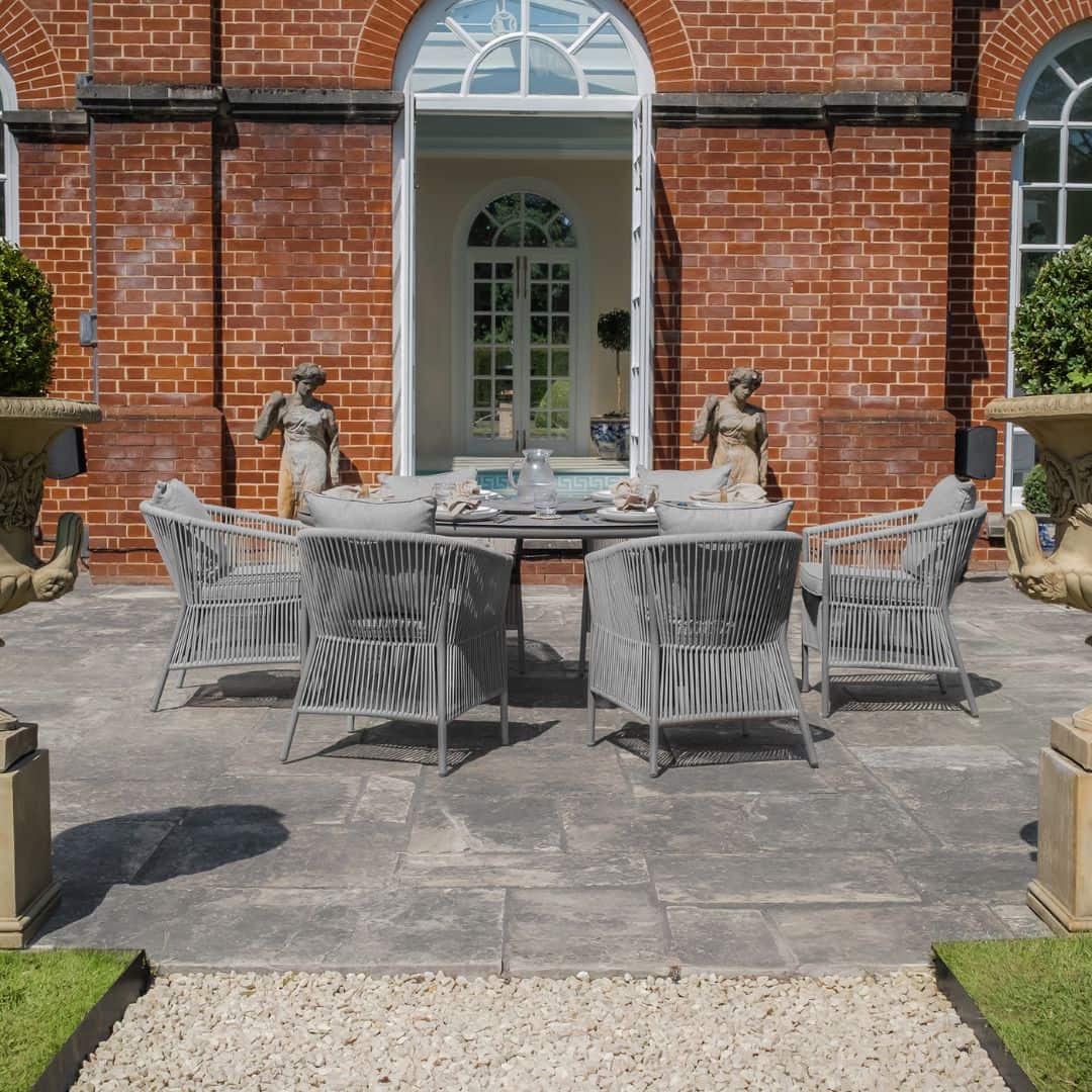 Light grey coloured rope weave 6 seat oval shape dining set