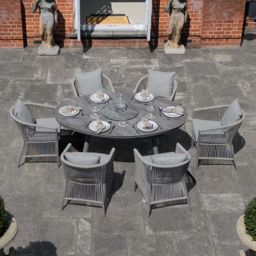Light grey coloured rope weave 6 seat oval shape dining set