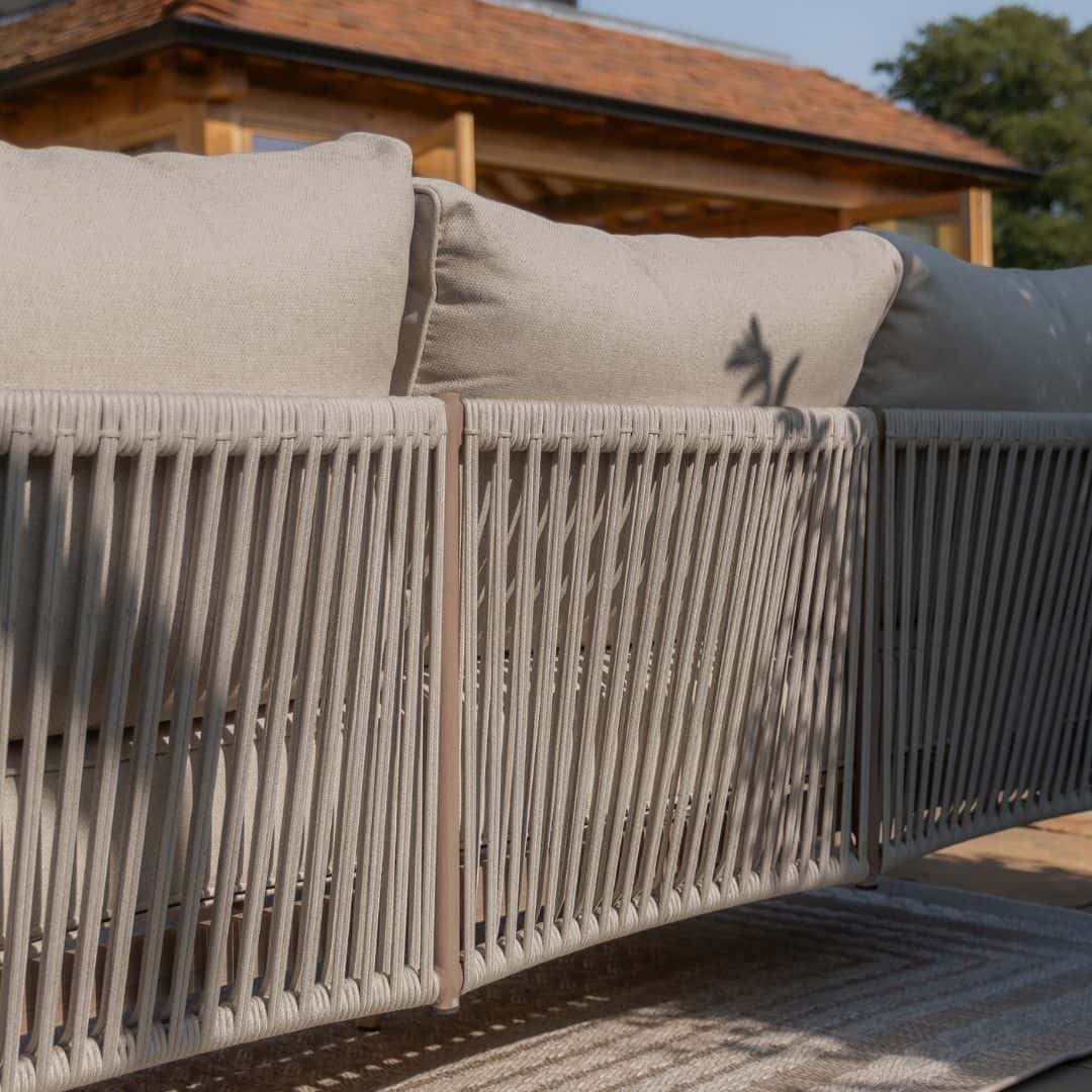 natural linen rope weave sofa set with wood effect aluminium frame