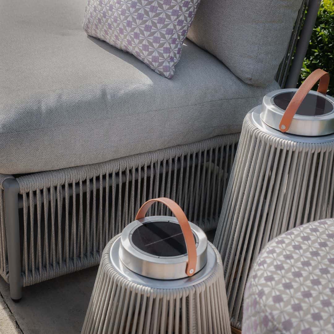 Light grey coloured rope weave u shape sofa with matching coffee table.