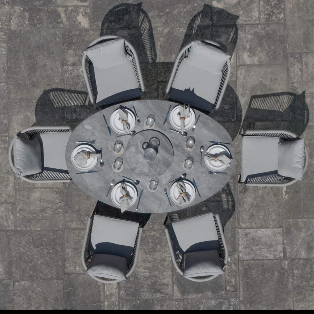 Light grey coloured rope weave 6 seat oval shape dining set