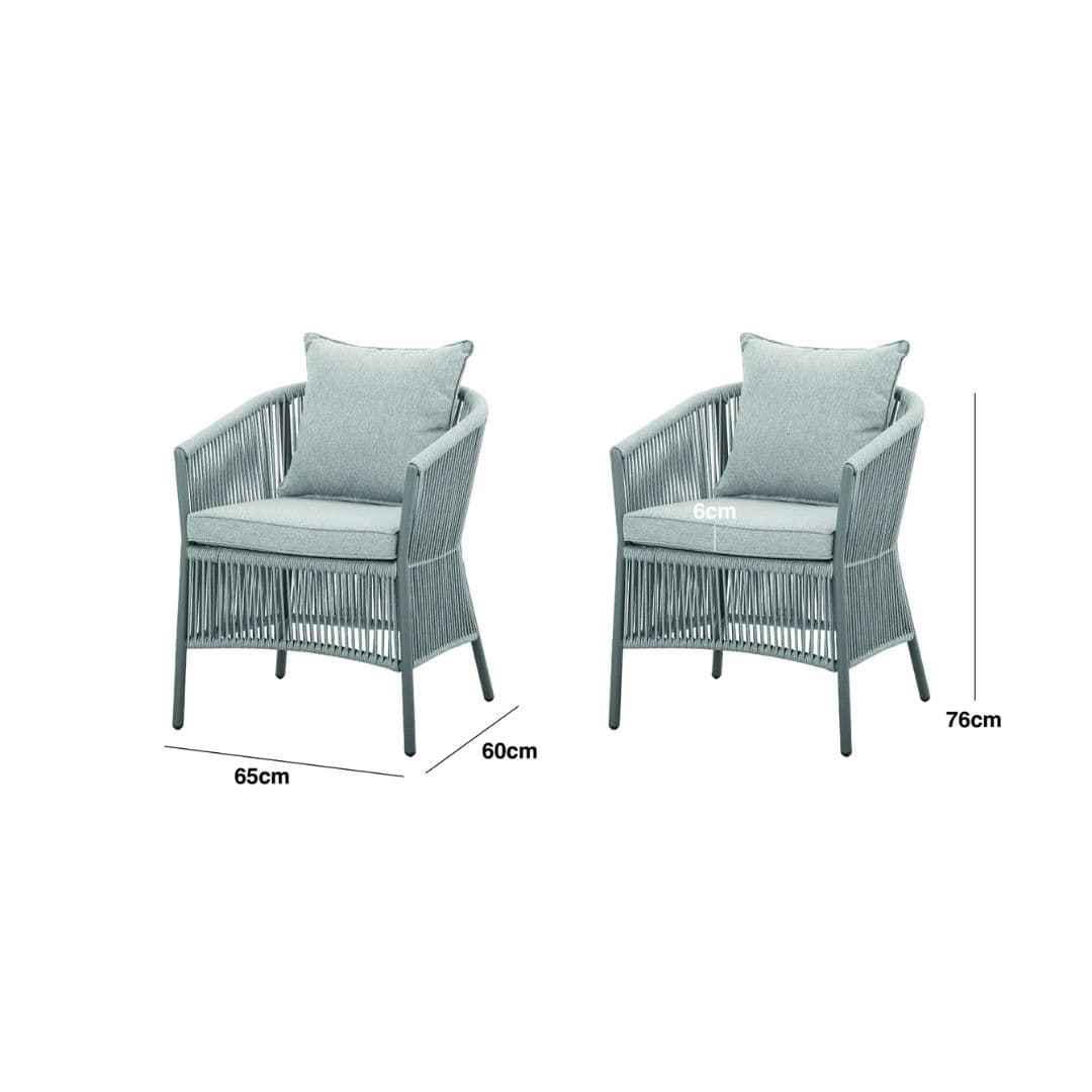 dimension footprint of 2 rope weave dining chairs