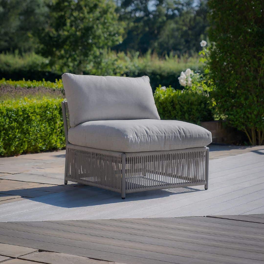 Light grey coloured rope weave u shape sofa with matching coffee table.