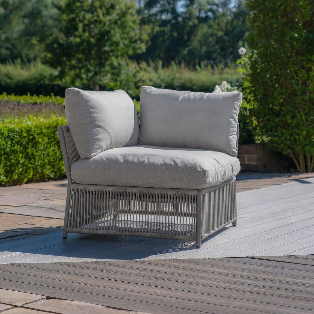 Light grey coloured rope weave u shape sofa with matching coffee table.