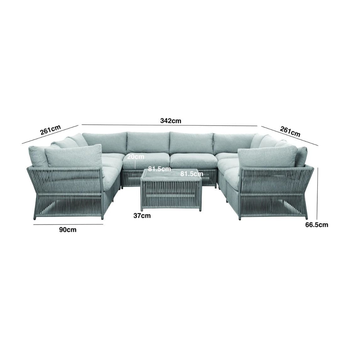 dimension footprint of a Light grey coloured rope weave u shape sofa