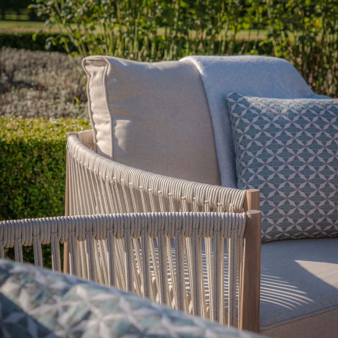 natural linen rope weave bistro set with wood effect aluminium frame
