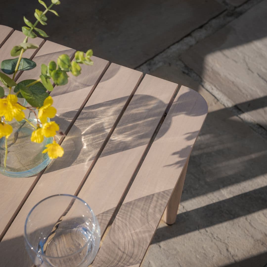 natural linen rope weave bistro set with wood effect aluminium frame