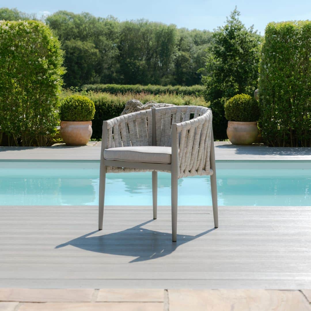 Light Grey Rope Weave Fabric and Grey Frame 8 Seat Rectangular Dining Set #colour_cool linen and dawn grey