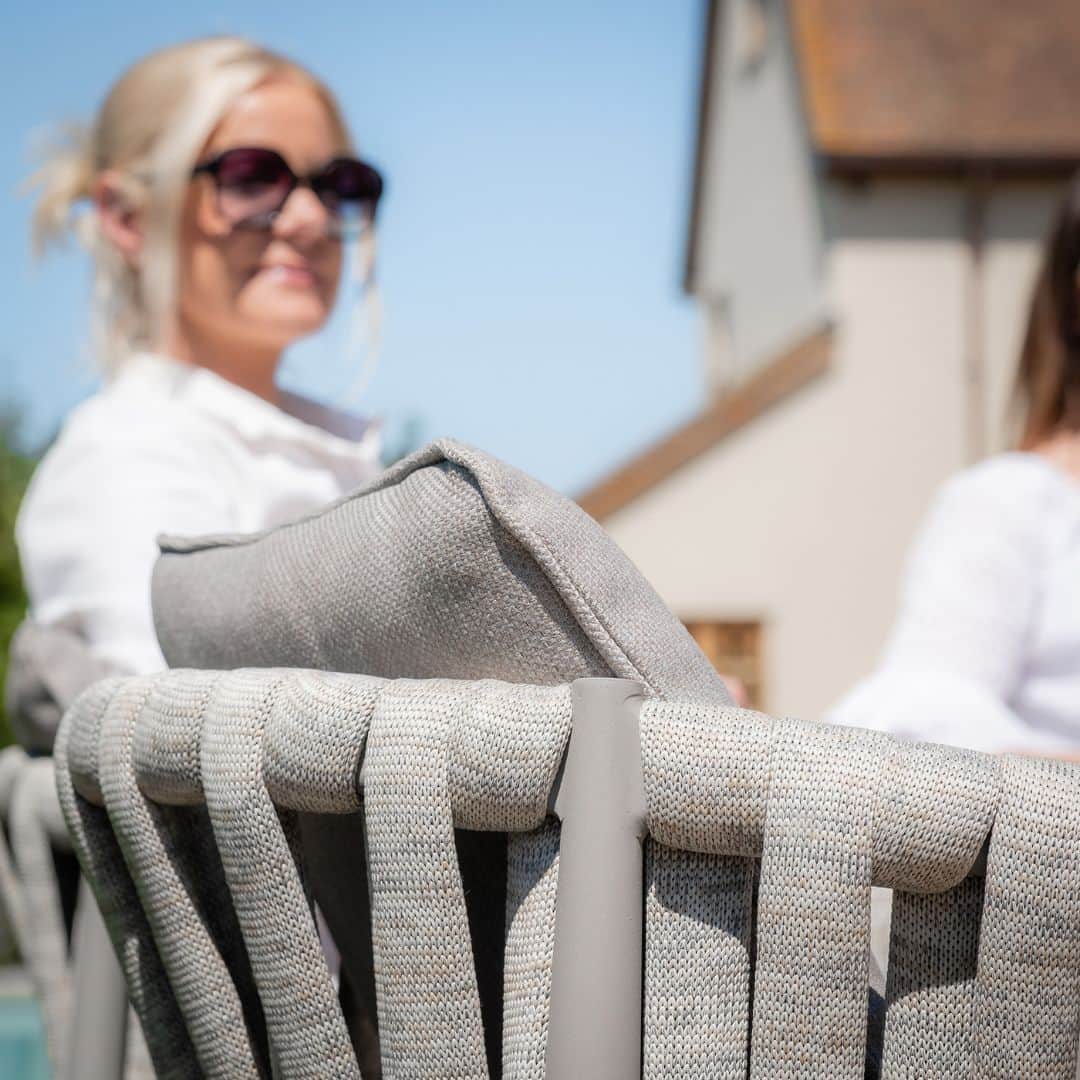 Light Grey Rope Weave Fabric and Grey Frame 8 Seat Rectangular Dining Set #colour_cool linen and dawn grey