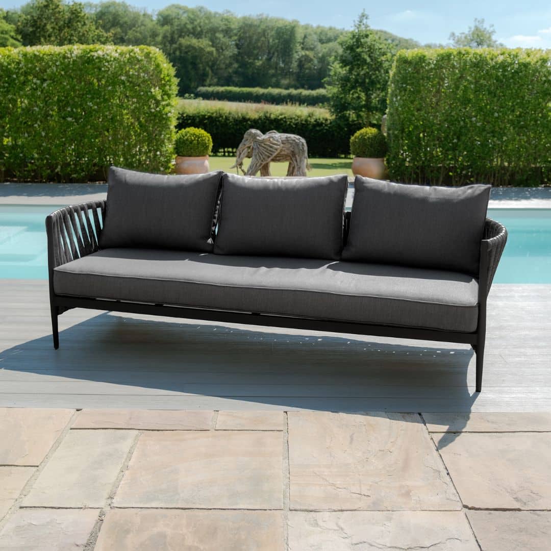 Mid Grey Rope Weave Fabric and Charcoal Frame 3 Seat Sofa Set with 2 Armchairs and a Rectangular Coffee Table #colour_mid grey and charcoal