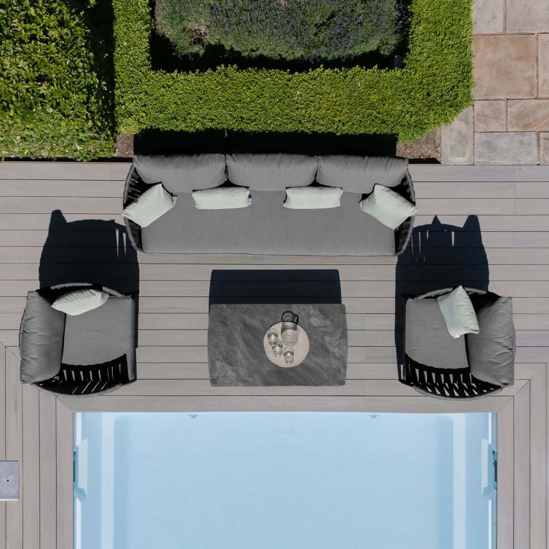 Dark grey coloured rope weave sofa set with matching coffee table.