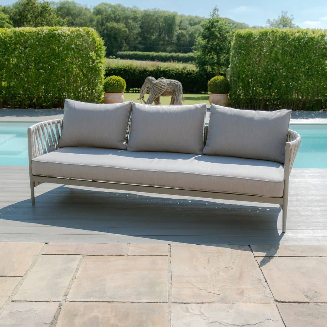 Light Grey Rope Weave Fabric and Grey Frame 3 Seat Sofa Set with 2 Armchairs and a Rectangular Coffee Table #colour_cool linen and dawn grey