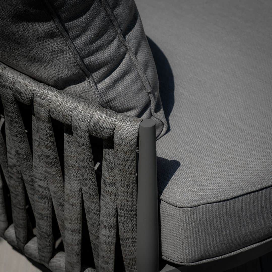 Mid Grey Rope Weave Fabric and Charcoal Frame Lounge Set with 2 Round Coffee Tables #colour_mid grey and charcoal