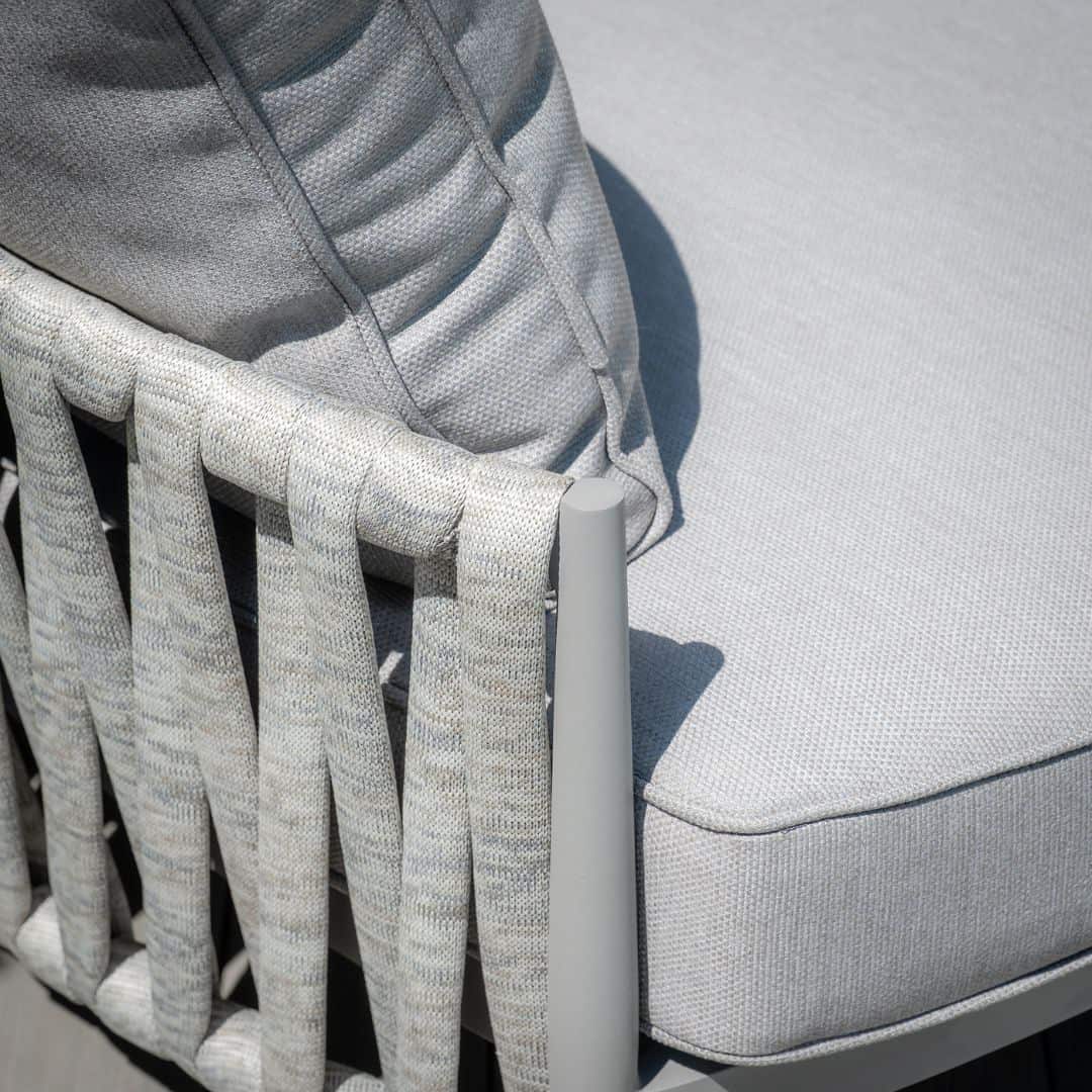 Light Grey Rope Weave Fabric and Grey Frame Lounge Set with 2 Round Coffee Tables #colour_cool linen and dawn grey