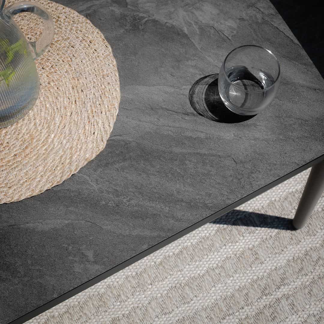 Mid Grey Rope Weave Fabric and Charcoal Frame Large Corner Sofa with an Armchair and a Rectangular Coffee Table #colour_mid grey and charcoal