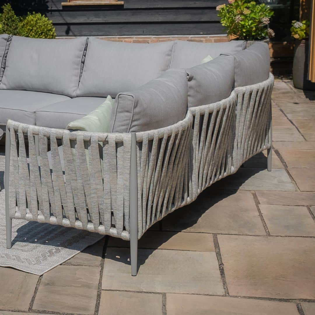 Light Grey Rope Weave Fabric and Grey Frame Large Corner Sofa with an Armchair and a Rectangular Coffee Table #colour_cool linen and dawn grey