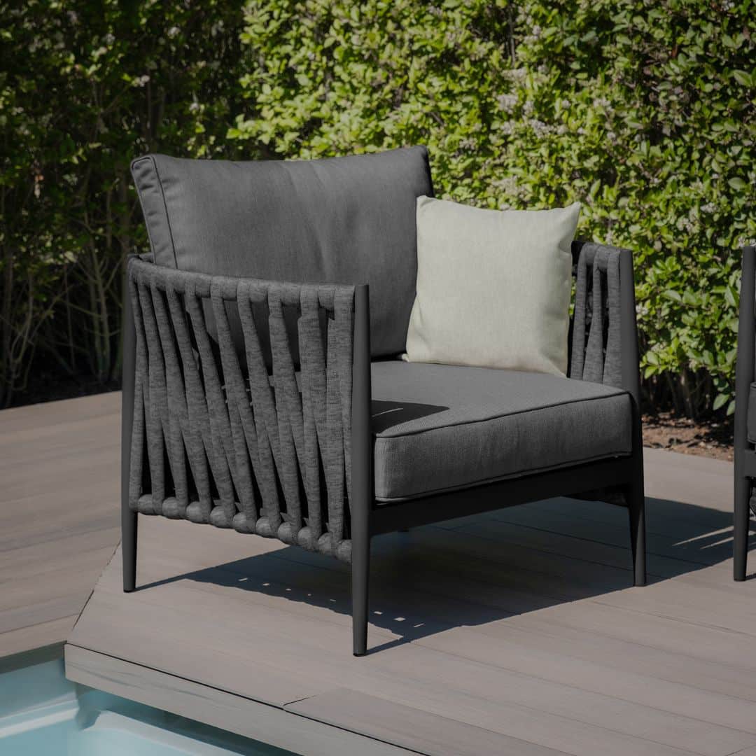 Mid Grey Rope Weave Fabric and Charcoal Frame Large Corner Sofa with an Armchair and a Rectangular Coffee Table #colour_mid grey and charcoal