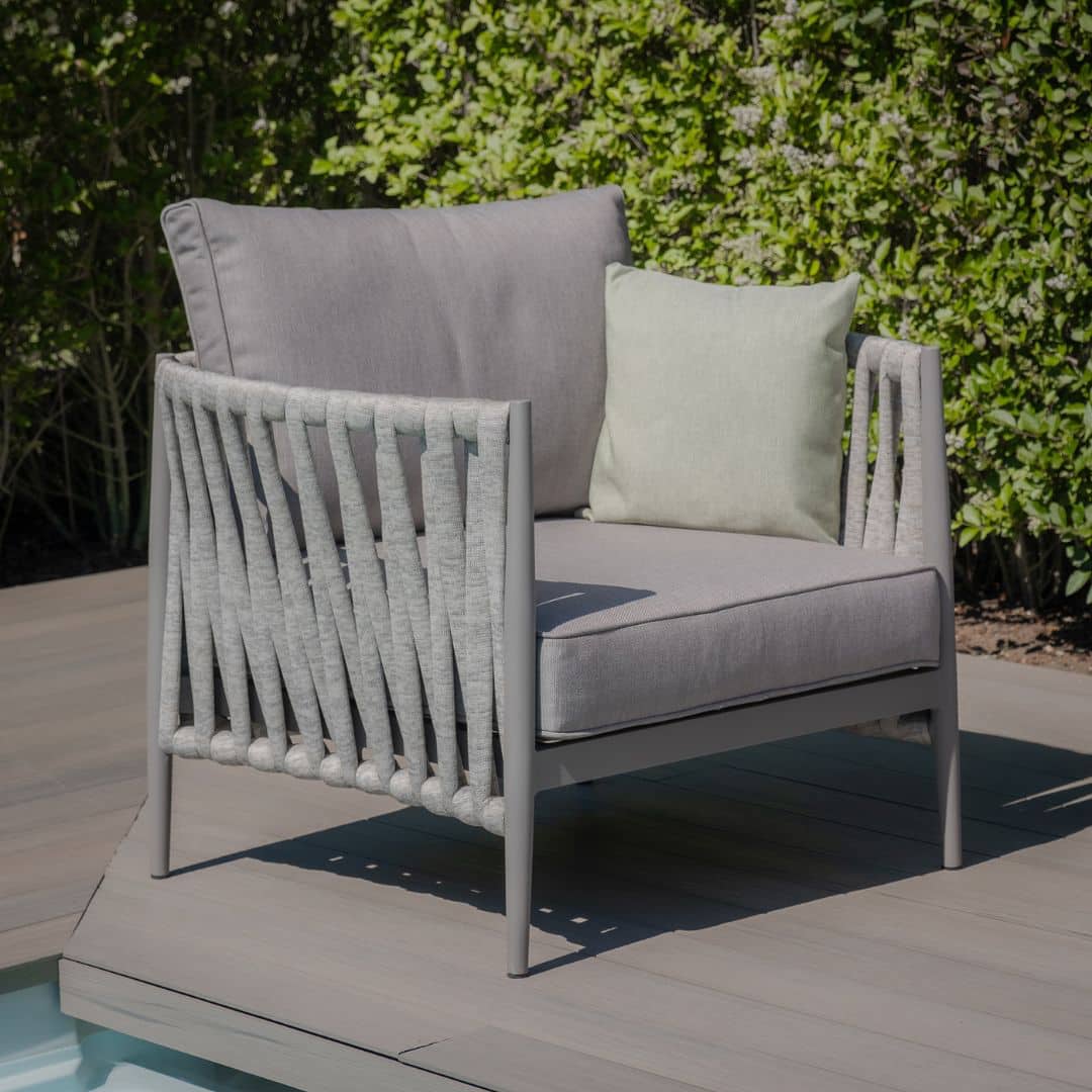 Light Grey Rope Weave Fabric and Grey Frame Large Corner Sofa with an Armchair and a Rectangular Coffee Table #colour_cool linen and dawn grey