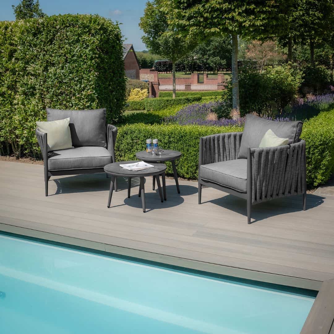 Mid Grey Rope Weave Fabric and Charcoal Frame Lounge Set with 2 Round Coffee Tables #colour_mid grey and charcoal